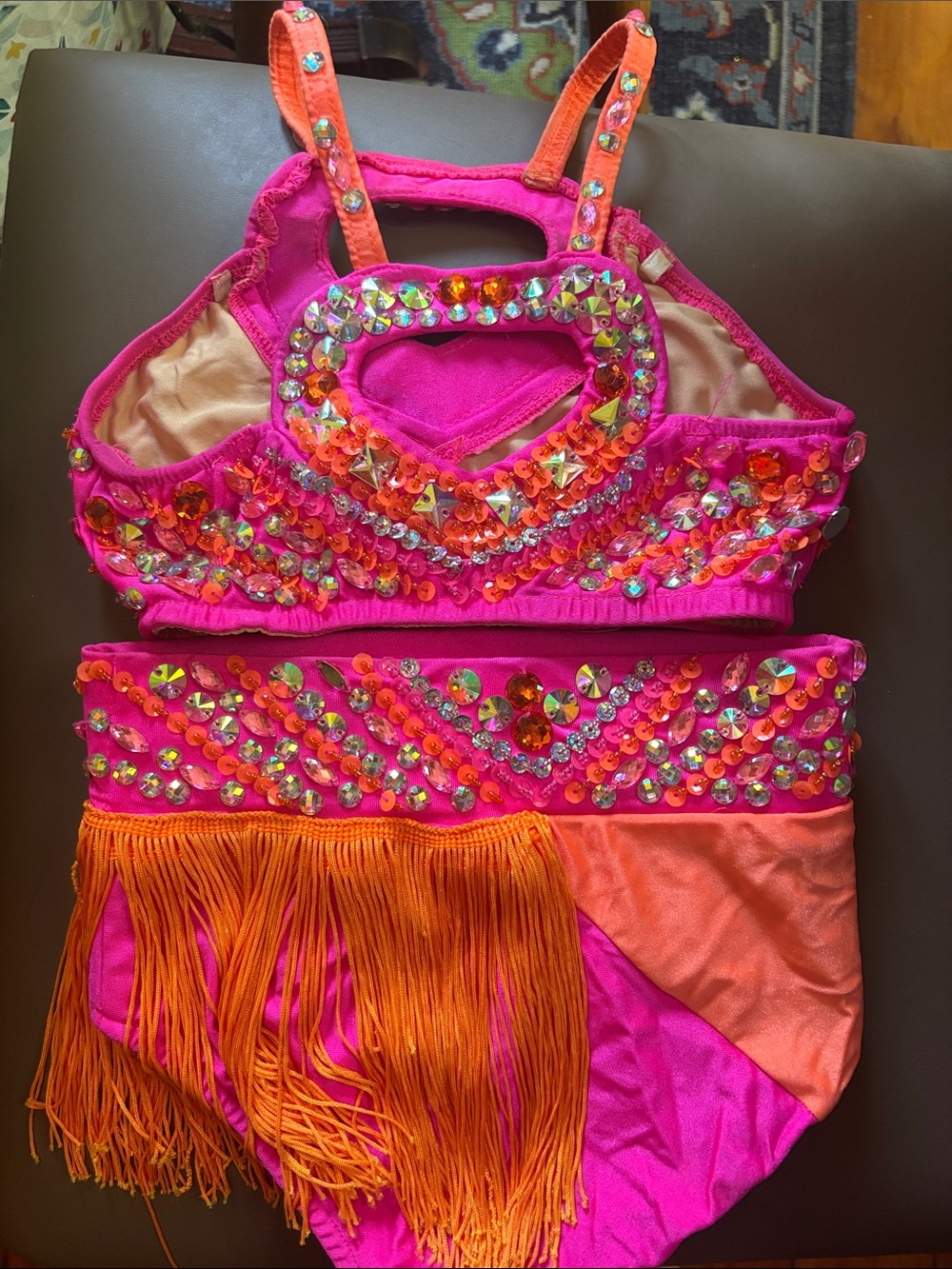 Glamour Hot Pink & Orange Sequin Fringe Dance Set - Picture 2 of 2